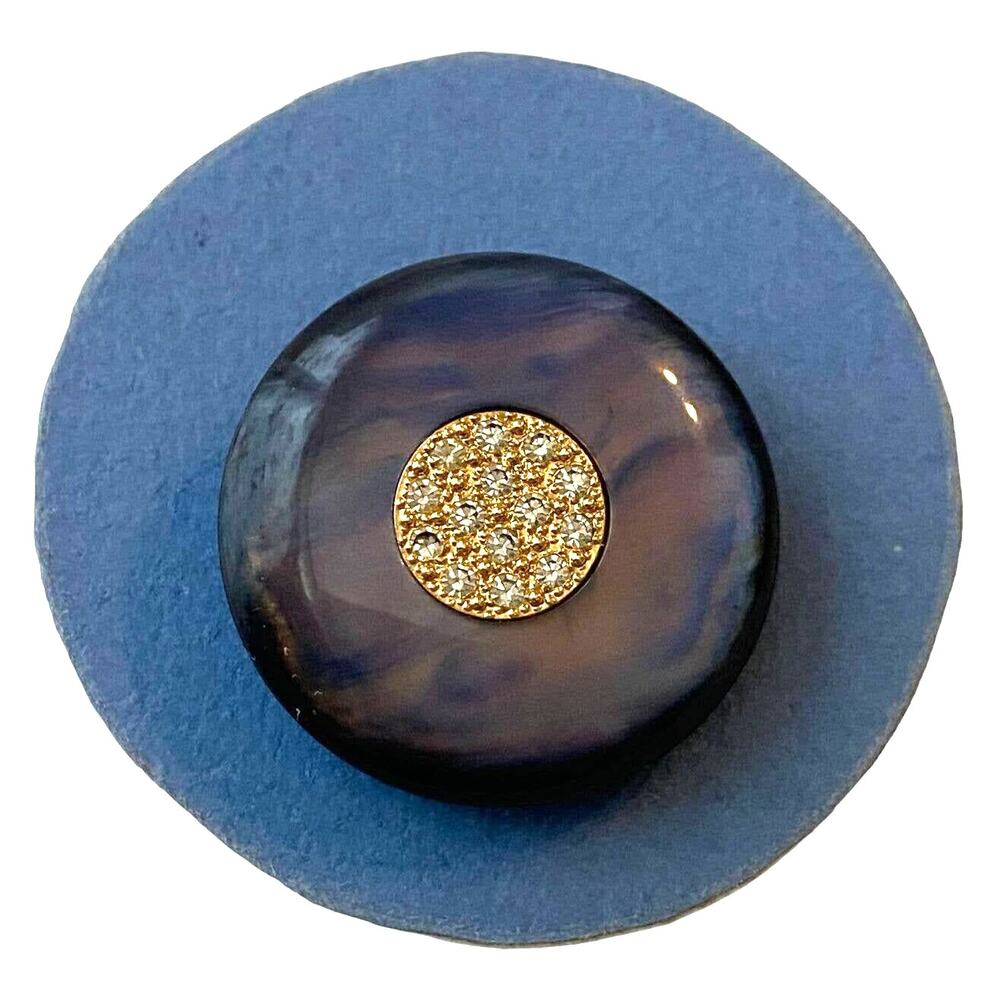 Lucite Pearl Blue Rhinestones Carded Button Carded Decorative Single Vintage